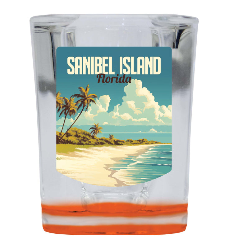 Sanibel Island Design A Souvenir 2 Ounce Shot Glass Square Orange Base 4-Pack