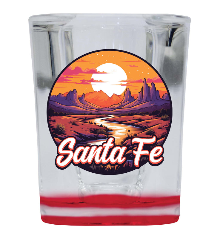 Santa Fe New Mexico Design B Souvenir 2 Ounce Shot Glass Square Red Base Single