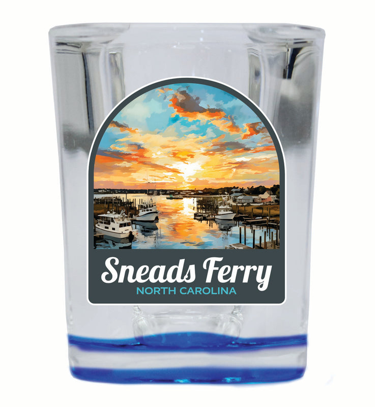 Sneads Ferry North Carolina Sunset over Bay Design Souvenir 2 Ounce Shot Glass Square Blue Base 2-Pack
