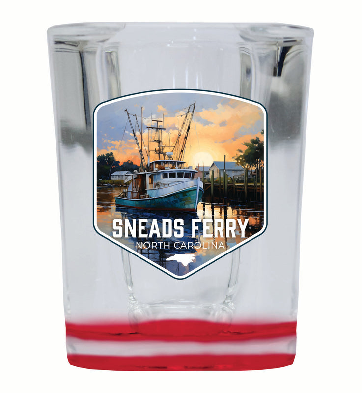 Sneads Ferry North Carolina Shrimp Boat Design Souvenir 2 Ounce Shot Glass Square Red Base 2-Pack