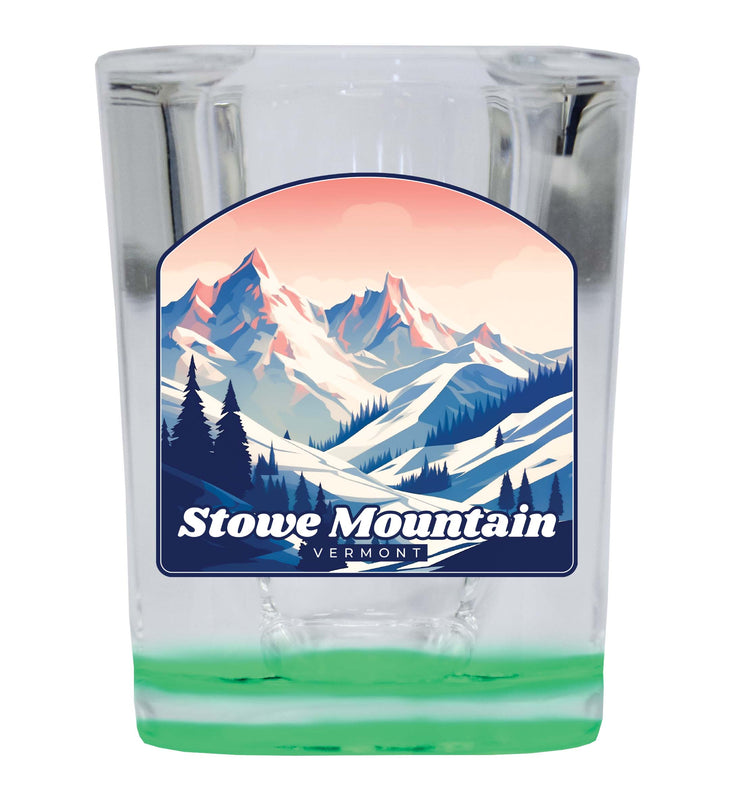 Stowe Mountain Vermont Design A Souvenir 2 Ounce Shot Glass Square Green Base 2-Pack
