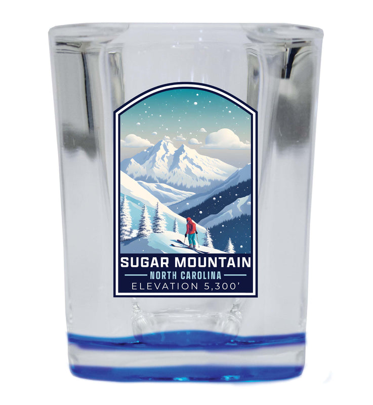 Sugar Mountain North Carolina Design B Souvenir 2 Ounce Shot Glass Square Blue Base 2-Pack