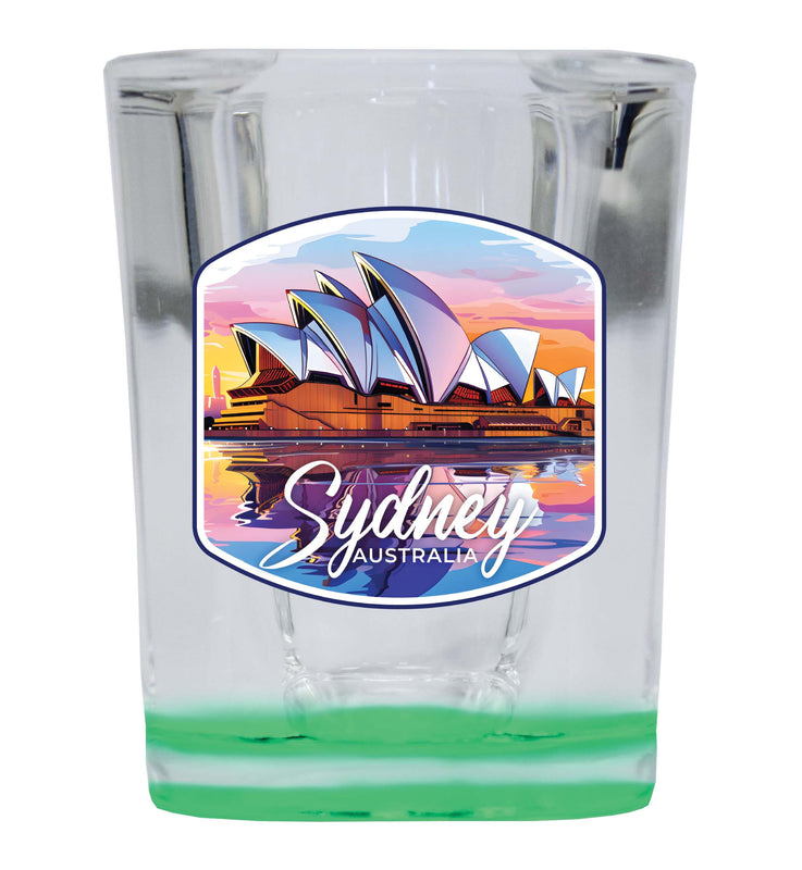 Sydney Australia Design A Souvenir 2 Ounce Shot Glass Square Green Base 4-Pack