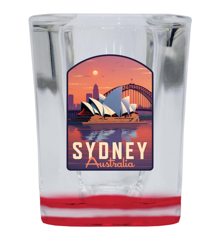 Sydney Australia Design B Souvenir 2 Ounce Shot Glass Square Red Base 2-Pack