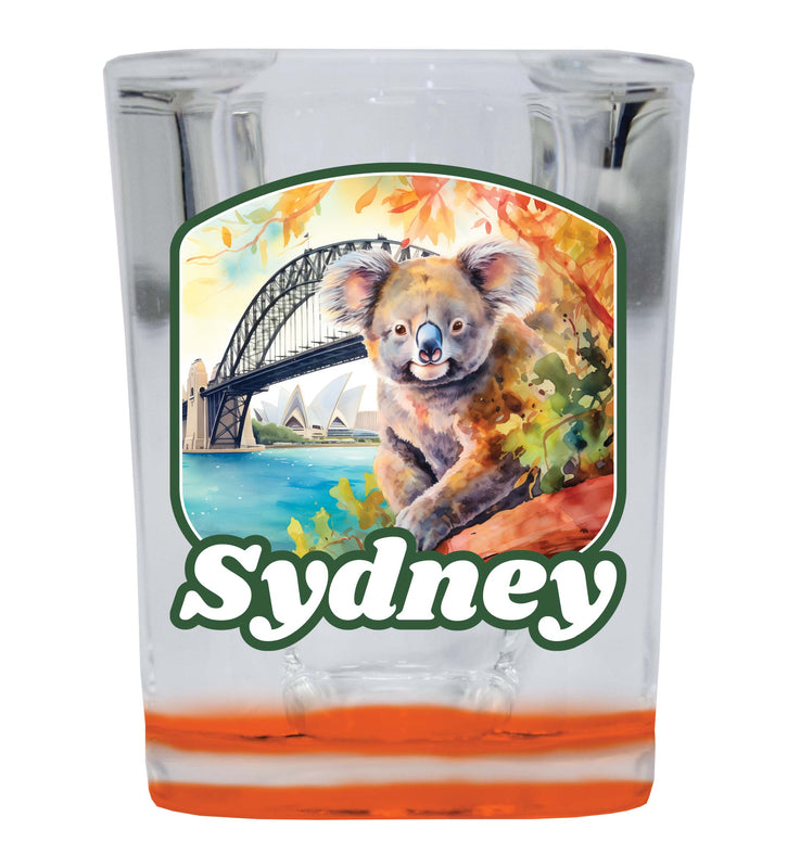Sydney Australia Design C Souvenir 2 Ounce Shot Glass Square Orange Base 4-Pack