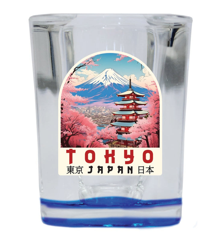 Tokyo Japan Souvenir 2 oz Blue Shot Glass Round or Square Blue