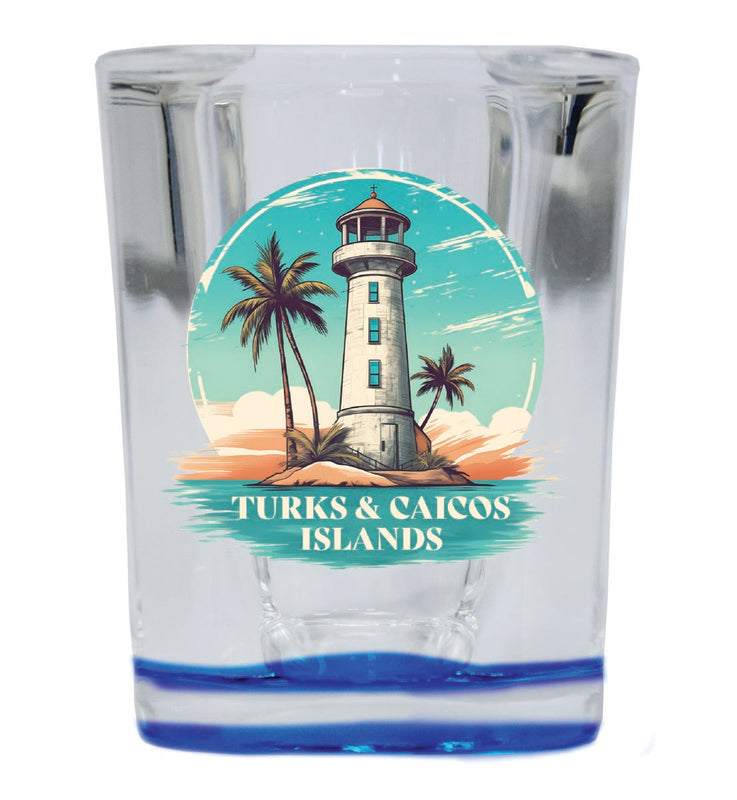 Turks and Caicos Island Souvenir 2 oz Blue Shot Glass Round or Square Blue