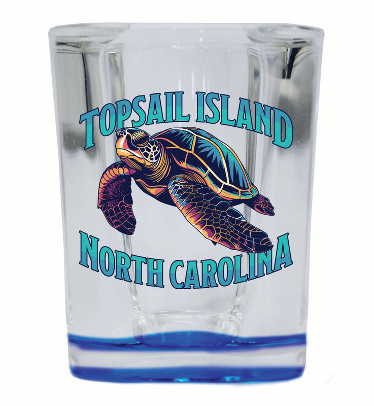 Topsail Island North Carolina Colorful Turtle Design Souvenir 2 Ounce Shot Glass Square Blue Base 4-Pack