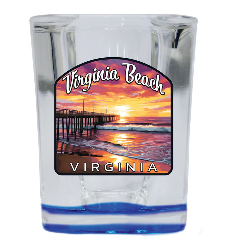 Virginia Beach, Virginia Souvenir 2 oz Blue Shot Glass Round or Square Blue