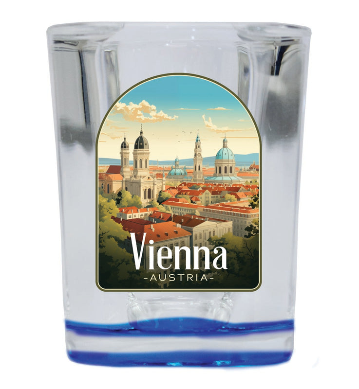 Vienna Austria Souvenir 2 oz Blue Shot Glass Round or Square Blue