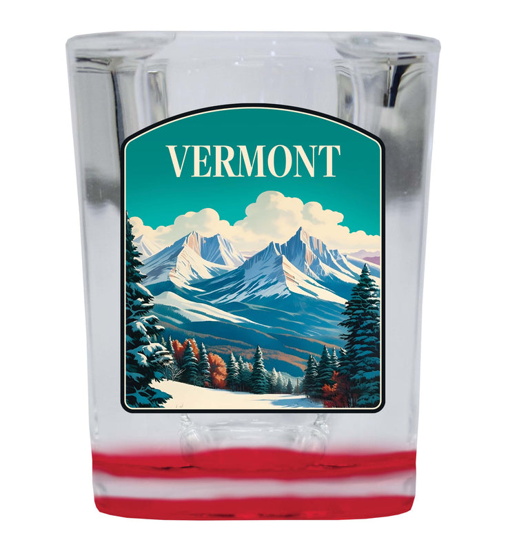 Vermont Design A Souvenir 2 Ounce Shot Glass Square Red Base 4-Pack