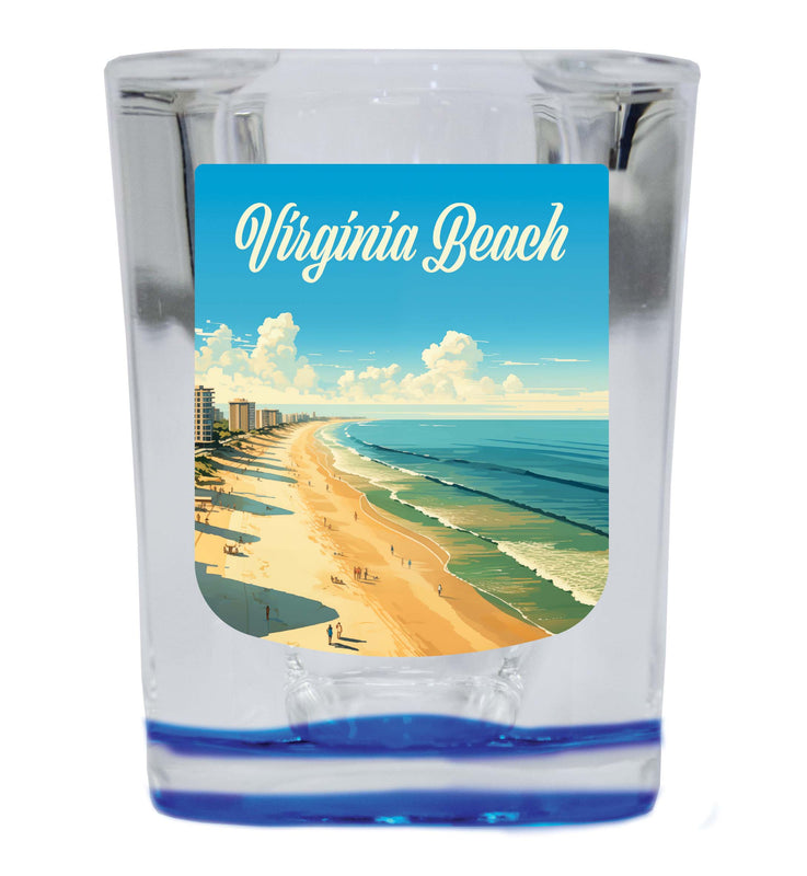 Virginia Beach Virginia Design B Souvenir 2 Ounce Shot Glass Square Blue Base 4-Pack