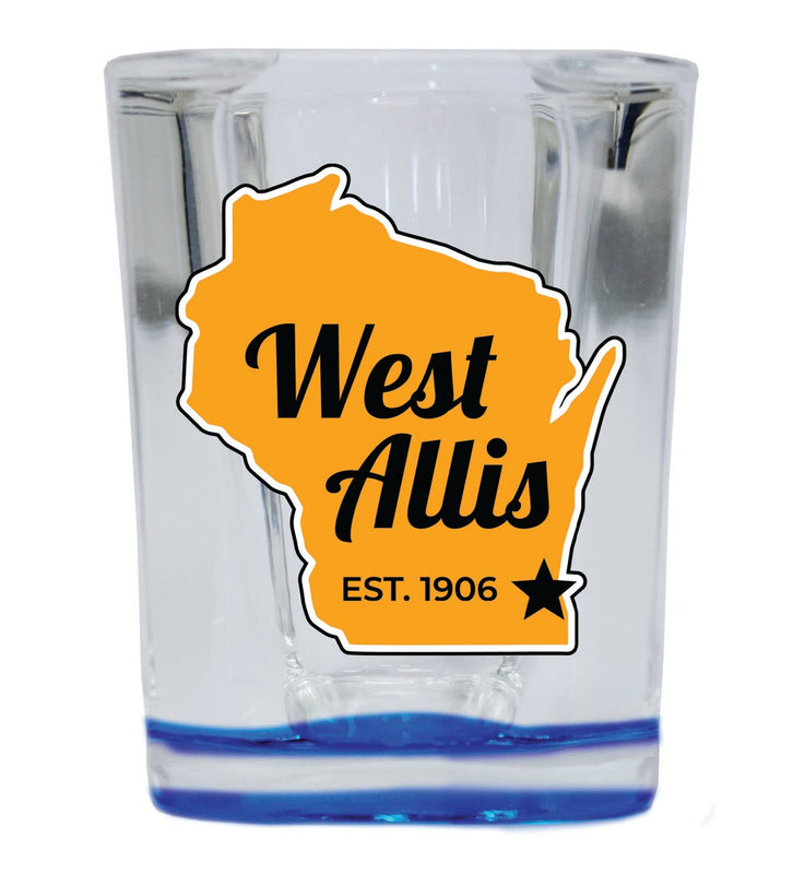 West Allis Wisconsin Souvenir 2 oz Blue Shot Glass Round or Square Blue