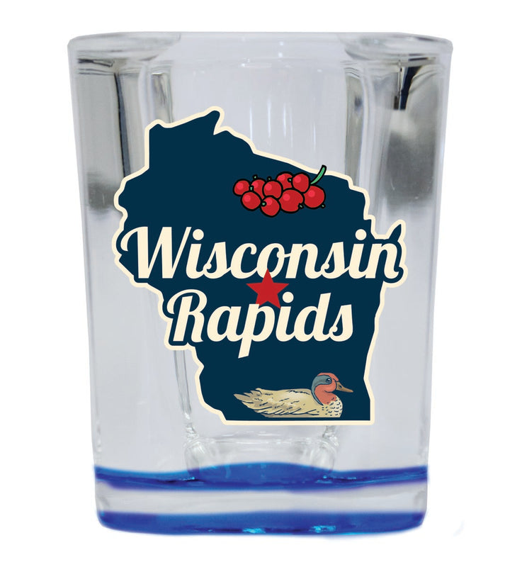 Wisconsin Rapids Souvenir 2 oz Blue Shot Glass Round or Square Blue