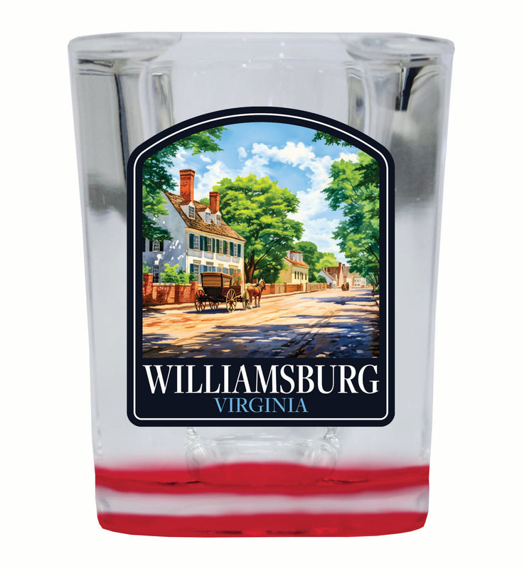 Williamsburg Virginia Colonial Street Design Souvenir 2 Ounce Shot Glass Square Red Base 2-Pack