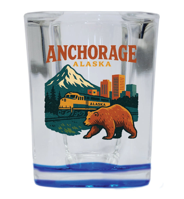 Anchorage Alaska Vintage Design Souvenir 2 Ounce Shot Glass Square Blue Base