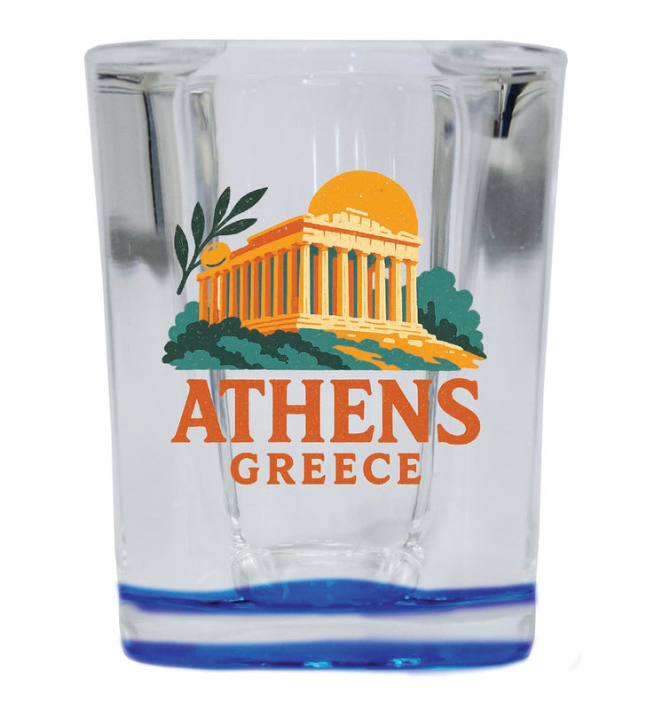 Athens Greece Vintage Design Souvenir 2 Ounce Shot Glass Square Blue Base