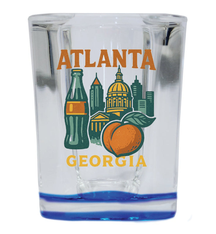 Atlanta Georgia Vintage Design Souvenir 2 Ounce Shot Glass Square Blue Base