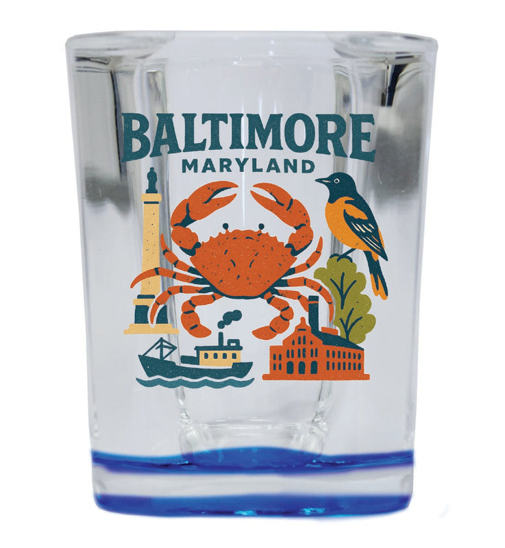 Baltimore Maryland Vintage Design Souvenir 2 Ounce Shot Glass Square Blue Base