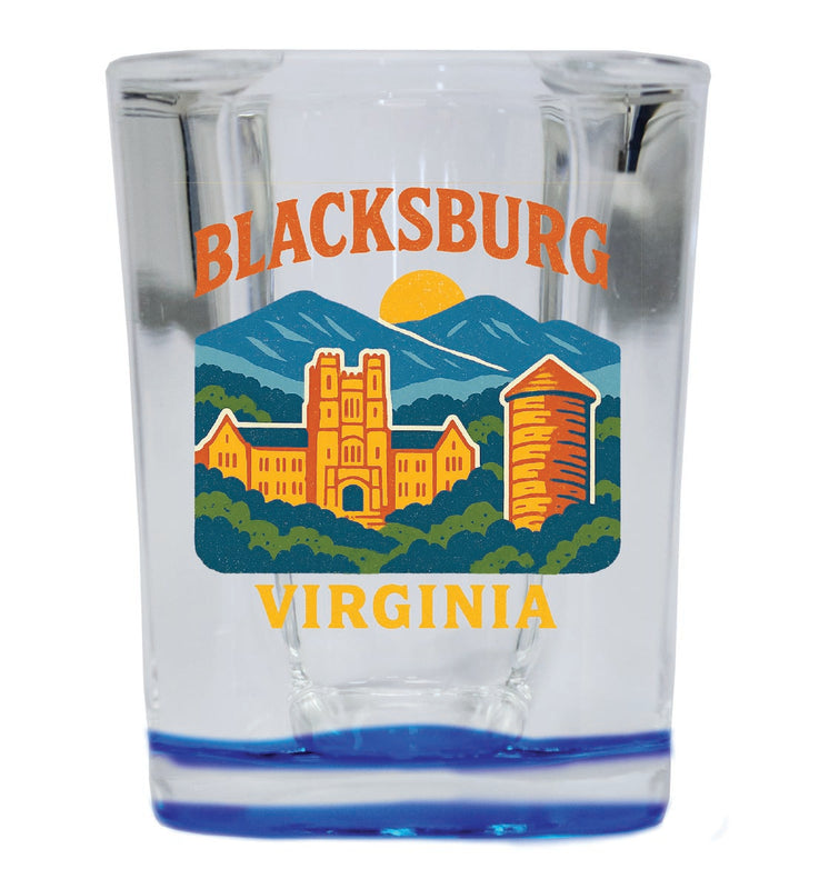 Blacksburg Virginia Vintage Design Souvenir 2 Ounce Shot Glass Square Blue Base