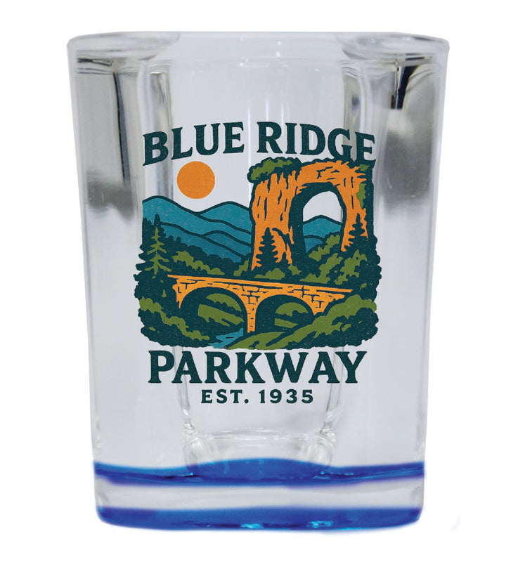 Blue Ridge Parkway Vintage Design Souvenir 2 Ounce Shot Glass Square Blue Base