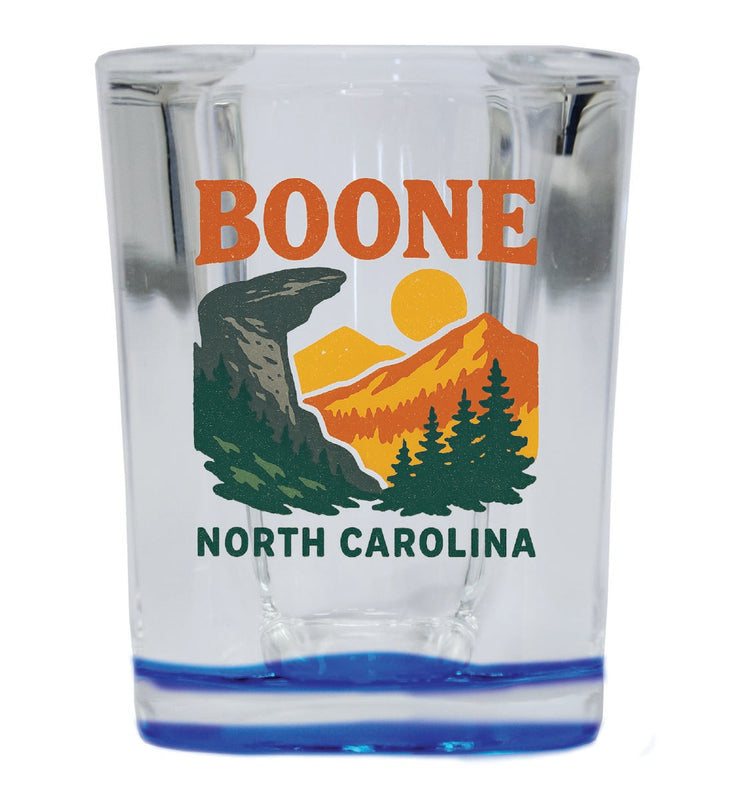 Boone North Carolina Vintage Design Souvenir 2 Ounce Shot Glass Square Blue Base