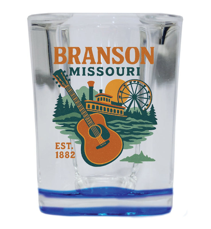 Branson Missouri Vintage Design Souvenir 2 Ounce Shot Glass Square Blue Base
