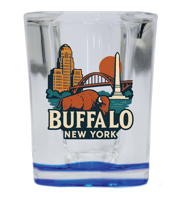 Buffalo New York Vintage Design Souvenir 2 Ounce Shot Glass Square Blue Base