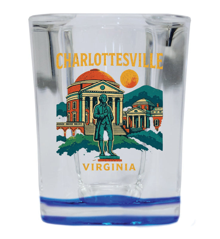Charlottesville Virginia Vintage Design Souvenir 2 Ounce Shot Glass Square Blue Base
