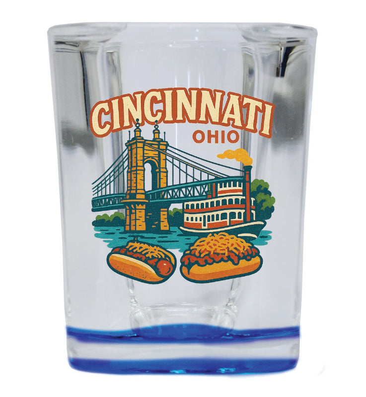 Cincinnati Ohio Vintage Design Souvenir 2 Ounce Shot Glass Square Blue Base
