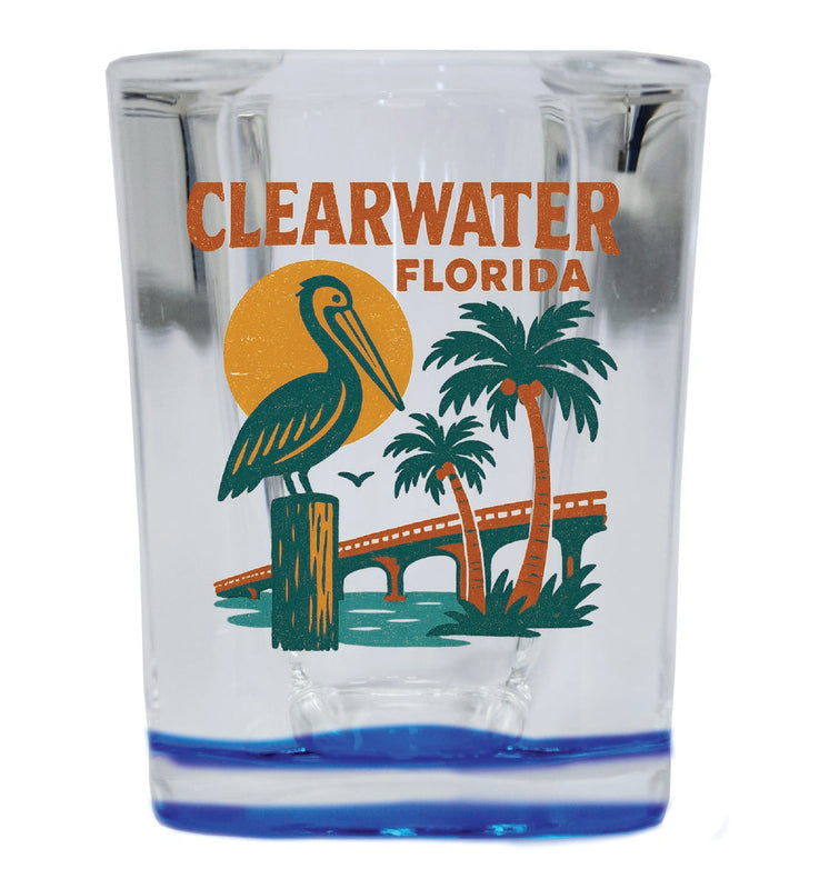 Clearwater Florida Vintage Design Souvenir 2 Ounce Shot Glass Square Blue Base