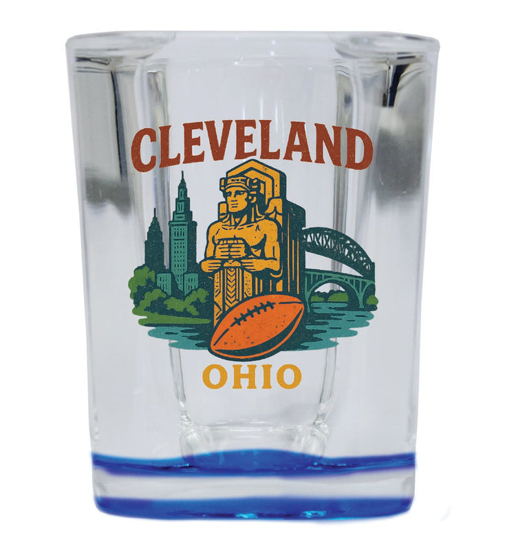 Cleveland Ohio Vintage Design Souvenir 2 Ounce Shot Glass Square Blue Base