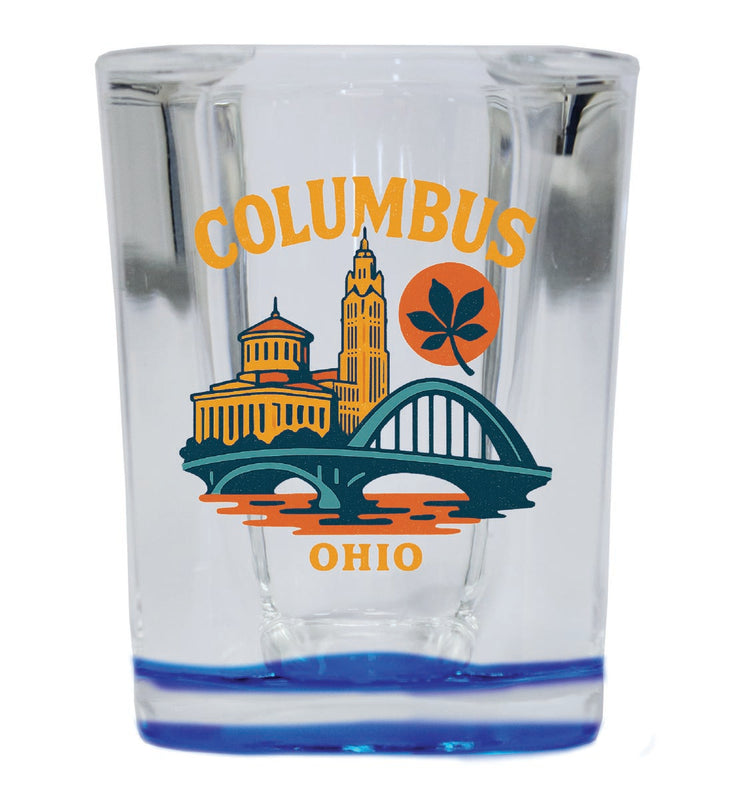 Columbus Ohio Vintage Design Souvenir 2 Ounce Shot Glass Square Blue Base