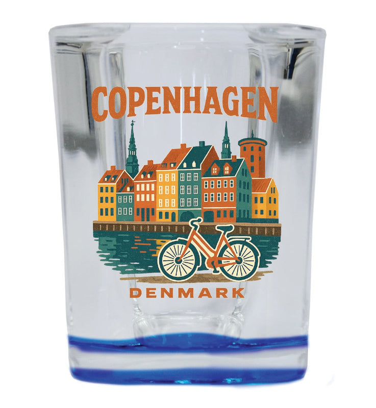 Copenhagen Denmark Vintage Design Souvenir 2 Ounce Shot Glass Square Blue Base