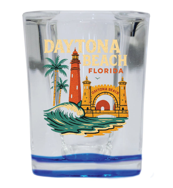 Daytona Beach Florida Vintage Design Souvenir 2 Ounce Shot Glass Square Blue Base