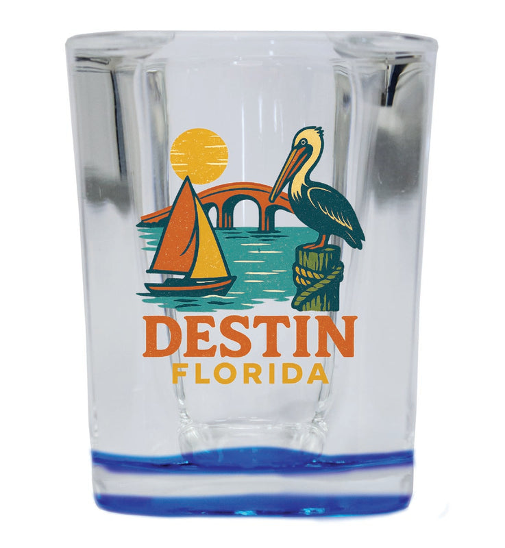Destin Florida Vintage Design Souvenir 2 Ounce Shot Glass Square Blue Base