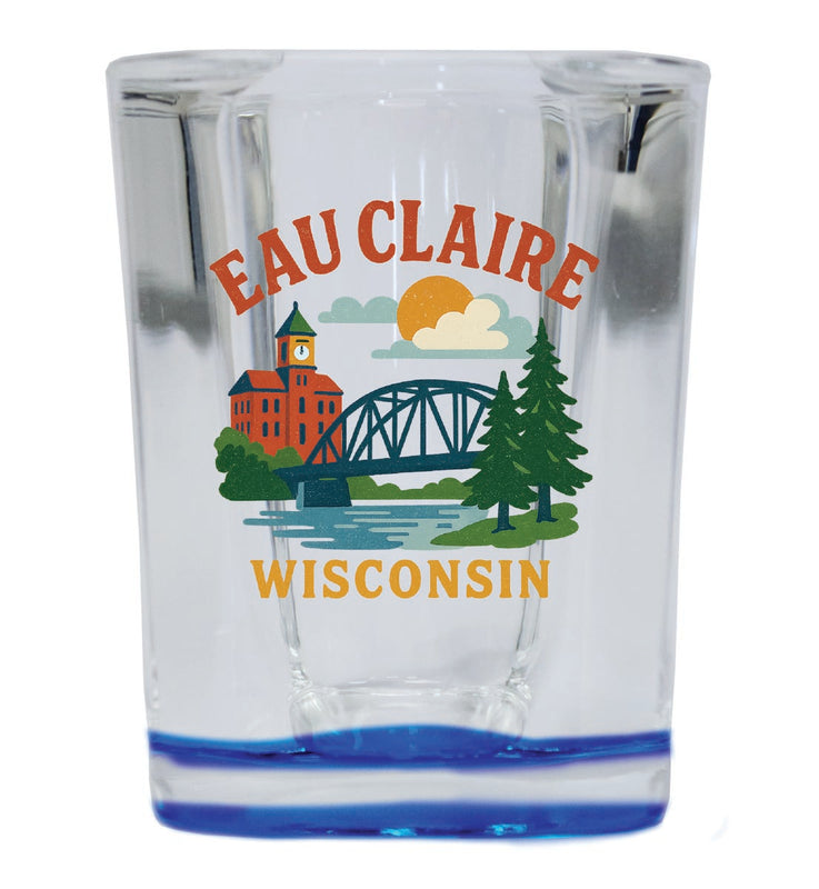 Eau Claire Wisconsin Vintage Design Souvenir 2 Ounce Shot Glass Square Blue Base