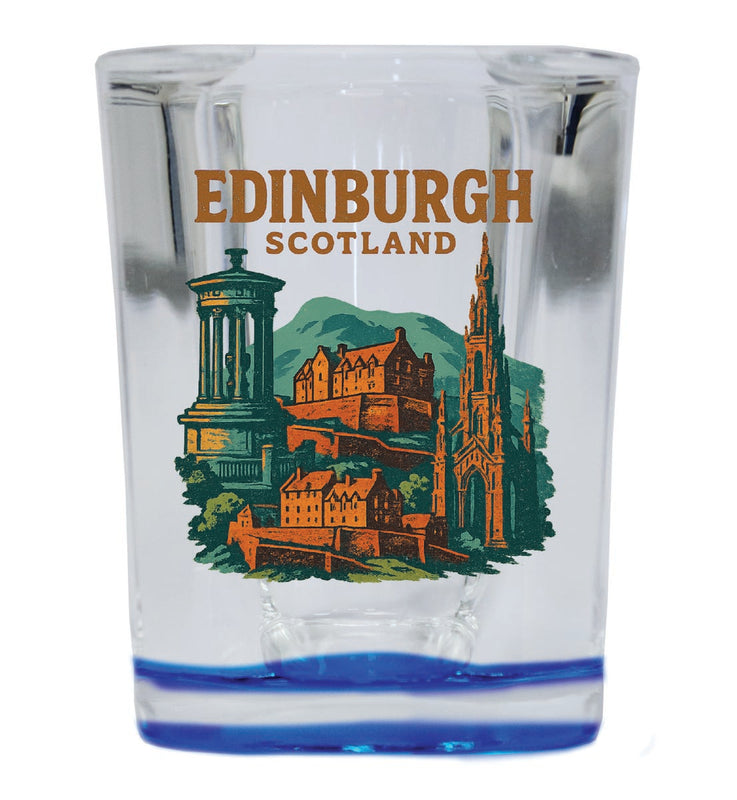 Edinburgh Scotland Vintage Design Souvenir 2 Ounce Shot Glass Square Blue Base