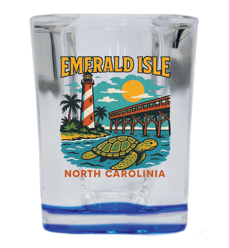 Emerald Isle North Carolina Vintage Design Souvenir 2 Ounce Shot Glass Square Blue Base