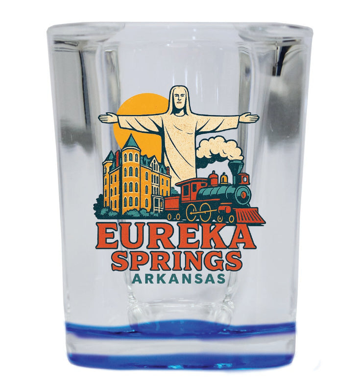 Eureka Springs Arkansas Vintage Design Souvenir 2 Ounce Shot Glass Square Blue Base