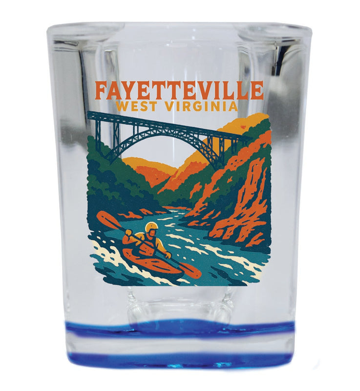 Fayetteville West Virginia Vintage Design Souvenir 2 Ounce Shot Glass Square Blue Base