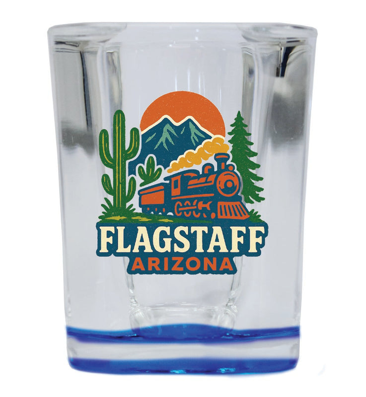 Flagstaff Arizona Vintage Design Souvenir 2 Ounce Shot Glass Square Blue Base