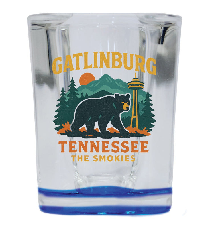 Gatlinburg Tennessee Vintage Design Souvenir 2 Ounce Shot Glass Square Blue Base