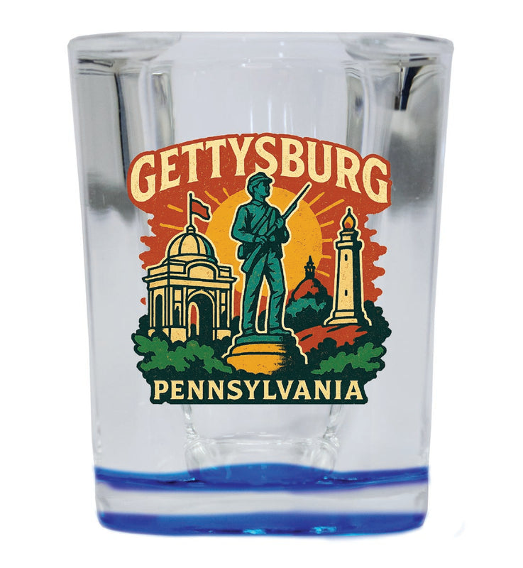 Gettysburg Pennsylvania Vintage Design Souvenir 2 Ounce Shot Glass Square Blue Base