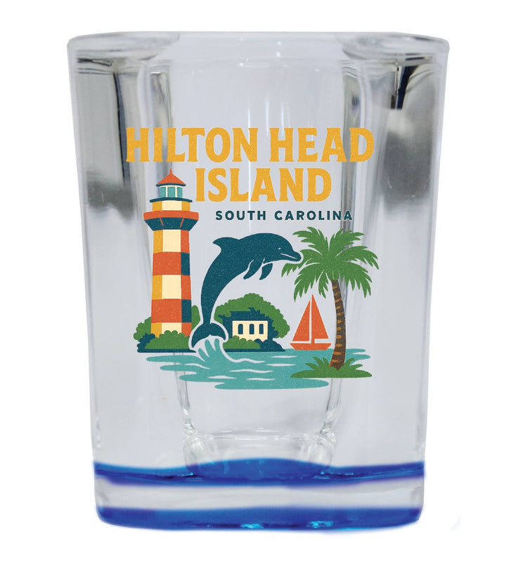 Hilton Head Island South Carolina Vintage Design Souvenir 2 Ounce Shot Glass Square Blue Base