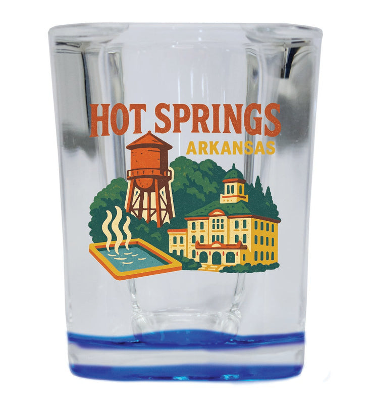 Hot Springs Arkansas Vintage Design Souvenir 2 Ounce Shot Glass Square Blue Base