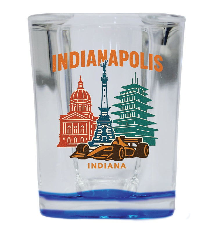 Indianapolis Indiana Vintage Design Souvenir 2 Ounce Shot Glass Square Blue Base