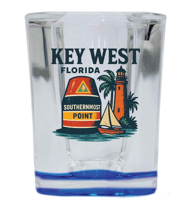 Key West Florida Vintage Design Souvenir 2 Ounce Shot Glass Square Blue Base