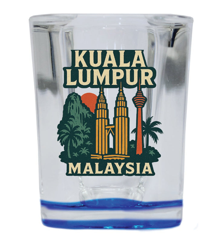 Kuala Lumpur Malaysia Vintage Design Souvenir 2 Ounce Shot Glass Square Blue Base