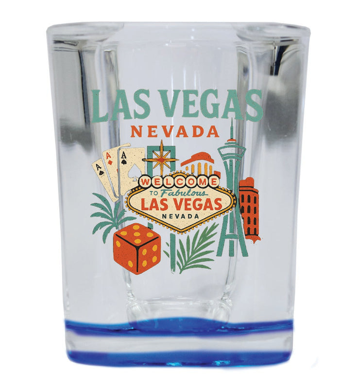 Las Vegas Nevada Vintage Design Souvenir 2 Ounce Shot Glass Square Blue Base